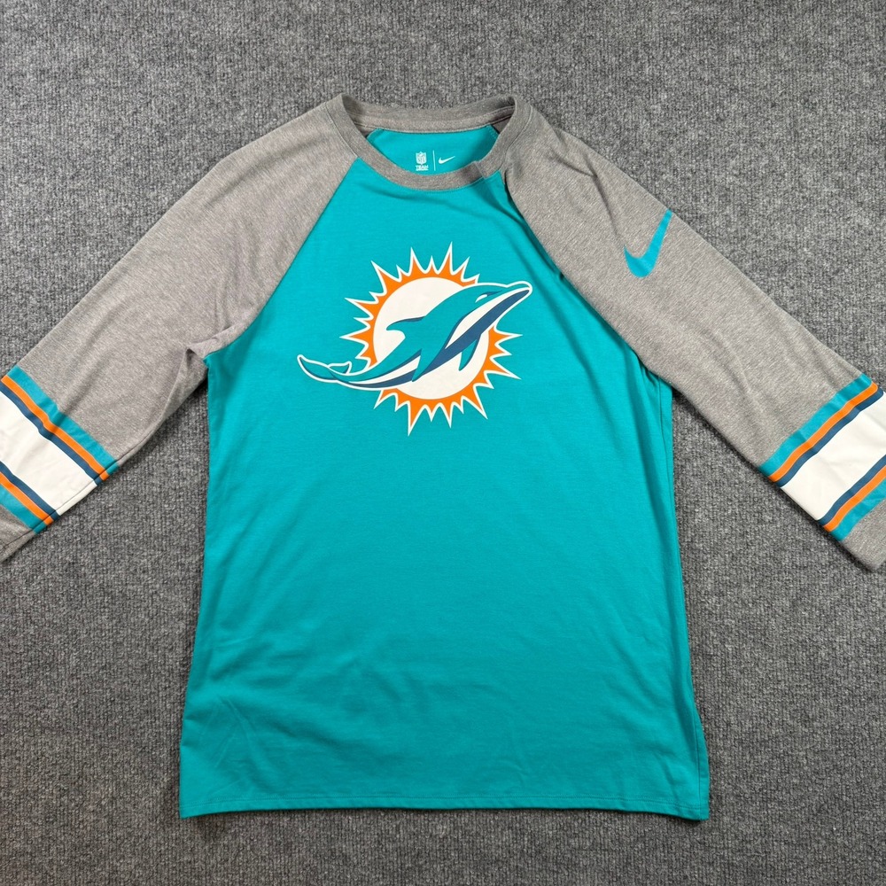 Nike Miami Dolphins Raglan 3/4 Sleeve T-Shirt Medium Aqua NFL Tee